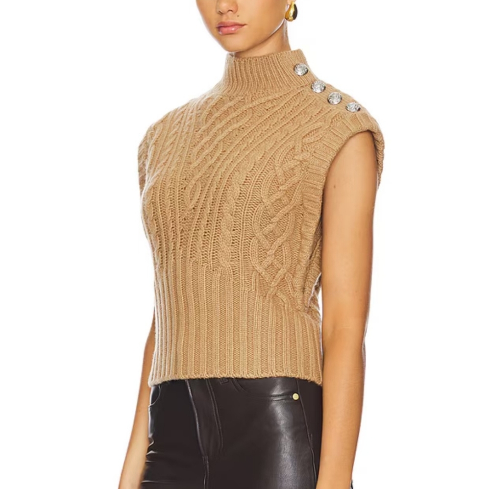 Veronica Beard Holton Button-Embellished Cable-Knit Wool Vest View 2